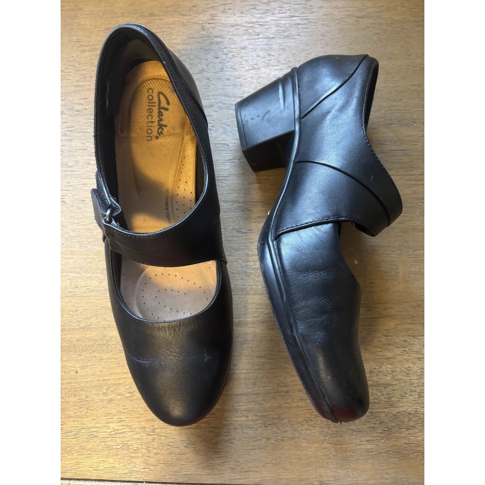 Clarks Emslie Lulin Black Leather Mary Jane Pumps Size 9.5